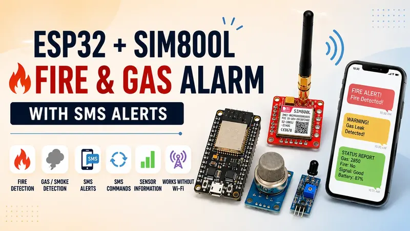 ESP32 SIM800L Fire & Gas Alarm with SMS Alerts (No WiFi)